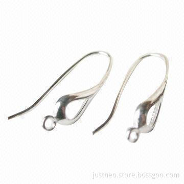 Solid 925 sterling silver water-drop-shaped ear wire earring hooks, 30*9*0.8mm